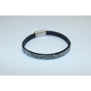 5mm leather flat cord with Crystal Fabric band bracelet